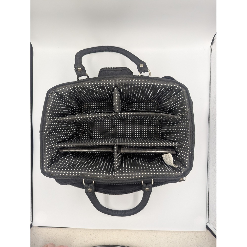 Craft Organizer Storage Hobby Tote Black Polka Dot Multi-Pocket Large - Picture 2 of 14